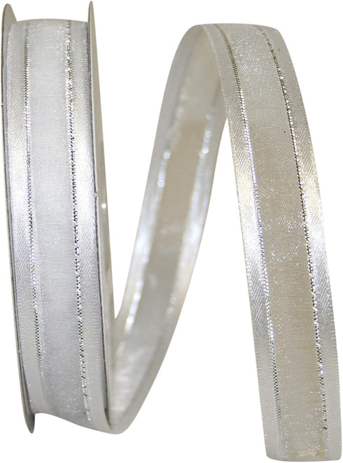 Reliant Ribbon 25205-981-03J Sheer Satin Edge Metallic Ribbon, 5/8 Inch X 25 Yards, White/silver...