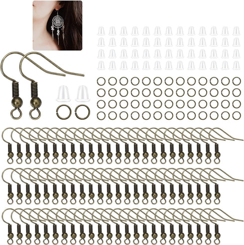 600Pcs Hypoallergenic Earring Hooks, Antique Bronze Making Kit With Backs and Jump Rings for Jewelry (Bronze)...