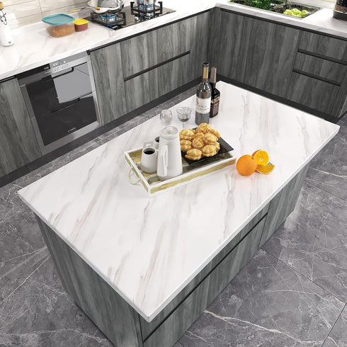 Marble Peel and Stick Wallpaper 15.8"x 197" Glossy White Marble Contact Paper Waterproof Self-adhesive Removable Vinyl Wall Paper for Bedroom Kitc...