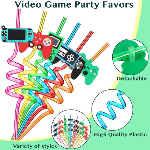 25 Video Game Party Favors Game Controller Drinking Straws, LIYDE Party Supplies 6 Styles Gamer Birthday Party Supplies Game On Party Supplies...