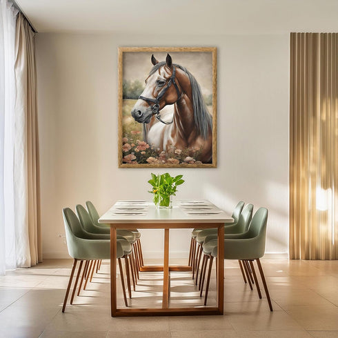 Posterizer 1 pcs- Beautiful brown horse in the middle of a flower garden-Art for Animal Lovers-Floral Botanical Art- Gift for Men Women Teens-Liv...