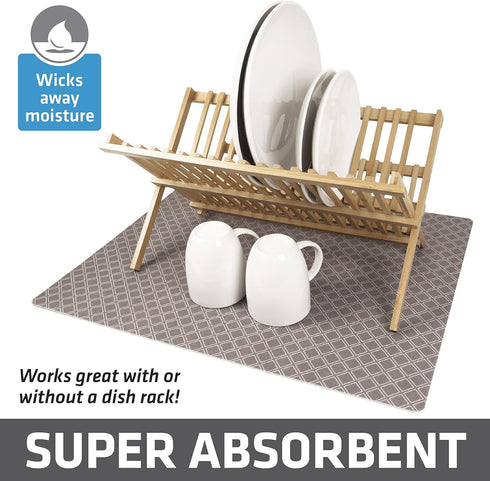 Drymate XL Dish Drying Mat, Oversized (19”x24”), Low-Profile, Super Absorbent, Quick Dry Fabric, Waterproof & Slip-Resistant, for Kitchen Counter,...