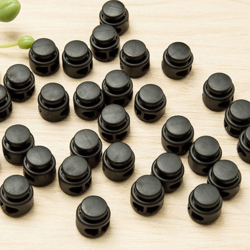J.CARP 30Pcs Black Plastic Heavy Duty Cord Locks, Double Hole Drawstring Stopper Fastener for No Tie Shoelaces, Hoodies, Pants Closures and More...