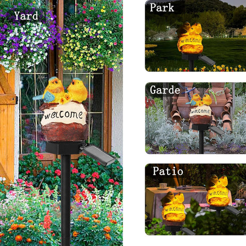 Solar Decor Lights, Welcome Birds Solar Powered Outdoor Garden Light, Resin Animal LED Lights with Stake, Waterproof Solar Stake Lights Decoration...
