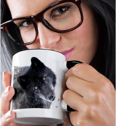 3dRose mug_173728_4 ROCKY MOUNTAIN GRAY WOLF - Two Tone Black Mug, 11oz...