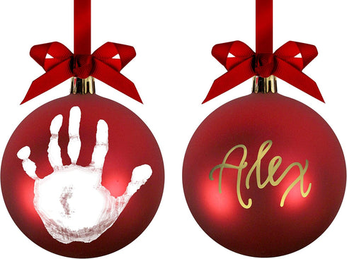 Tiny Ideas Christmas Baby's Handprint Ball Ornament, Included Paint for Baby's Print, Newborrn Holiday Keepsake Gift, DIY Classic Christmas Tree O...