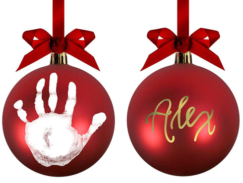 Pearhead Red Handprint Ball Ornament, DIY Baby Hand or Footprint Holiday Keepsake, Baby's First Christmas...