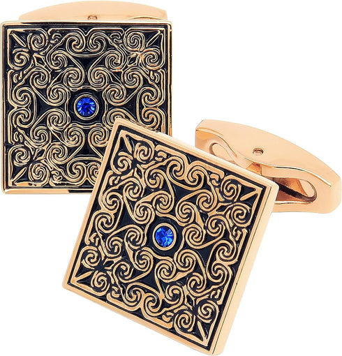 Square Enamel Cufflinks for Men Gold Plated Retro Patterns Men's Cuff Link Set for Wedding Shirt Party Business Birthday Anniversary Dress...