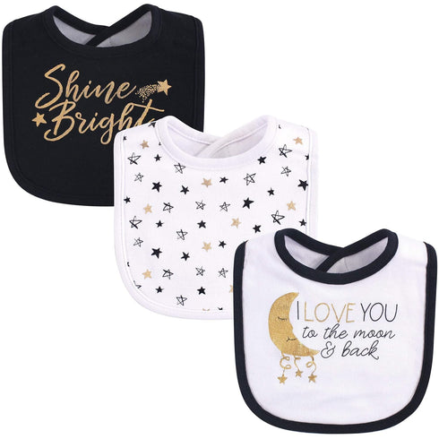 Yoga Sprout Cotton Drooler Bibs, 3 Pack, Metallic Moon...