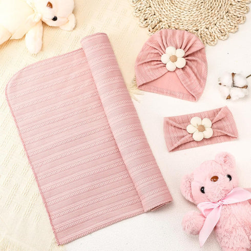 Baby Girl Blankets Newborn Set Newborn Receiving Blanket Baby Flower Headbands 3 Pieces Newborn Accessories Set for Newborn Infant Toddler Kids...