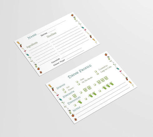 Cocktail Recipe Cards, 4x6 Inches, 50 Fill-in-the-Blank Cards for Recipe Box (Watercolor Border)...