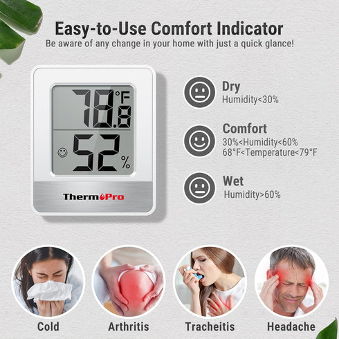 ThermoPro TP49 3 Pieces Digital Hygrometer Indoor Thermometer Humidity Meter Mini Hygrometer with Temperature and Humidity Monitor Outdoor and Roo...