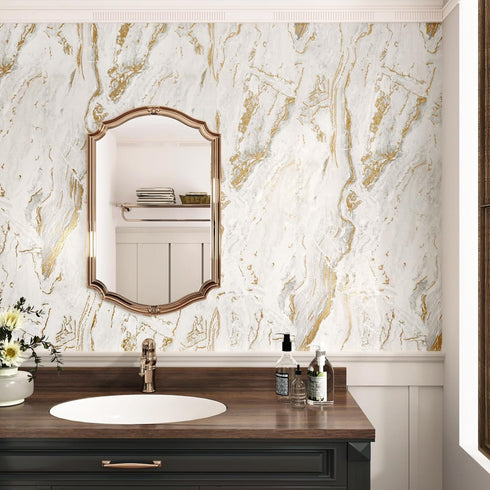 Matte Beige/Gold Marble Contact Paper for Countertops Vinyl Waterproof Peel and Stick Wallpaper for Cabinet Backsplashes Self Adhesive Countertop ...