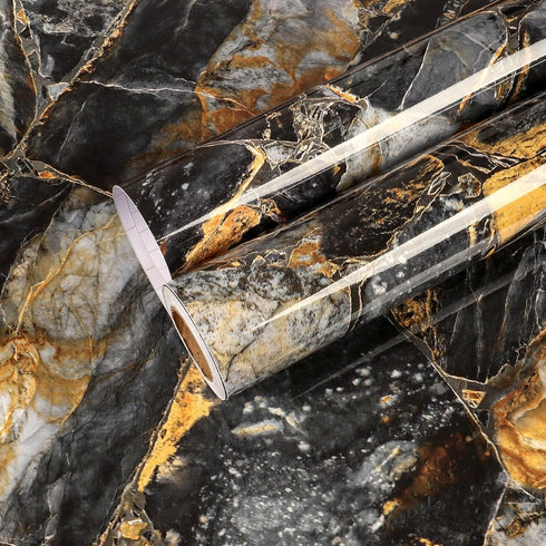 17.7''x100'' Slate Gold Glossy Marble Contact Paper for Countertops Waterproof Peel and Stick Countertops for Kitchen Self Adhesive Removable Viny...