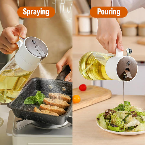 Glass Olive Oil Dispenser Bottle & Oil Sprayer Bottle 2 In 1 for Kitchen Cooking, Auto Flip Cap, 18oz White...