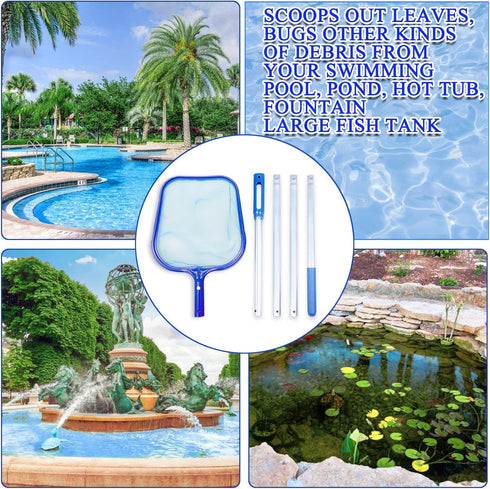 Pool Skimmer Net - 6.1 Foot Swimming Pool Leaves Cleaning Net Fine Mesh Rake Net - 4 x Detachable Intensify Aluminum Pole, Pond Leaf Cleaner Suppl...