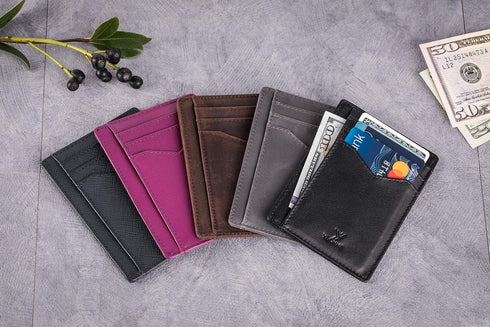 Thin Front Pocket Wallet for Men and Women, RFID Blocking Card Holder, Made of Finest Genuine Leather (Brown)...
