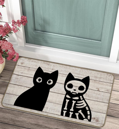 Black Cat and Skeleton Black Cat Door Mat Quirky Cool Checkered Doormat Welcome Mat Housewarming Gift New Home Closing Gift Front Door Mat for Hom...