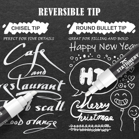 STATIONERY ISLAND Liquid Chalk Markers White Erasable Chalk Marker Pens for Non-Porous Blackboard, Chalkboard, Window, Glass, Signs, Bistro Board ...