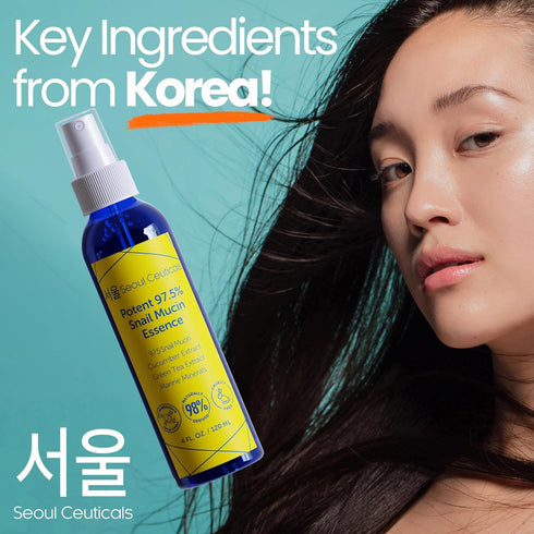 SeoulCeuticals Korean Face Mist 97.5% Snail Mucin Essence - K Beauty Skincare Facial Spray - Cucumber Extract + Marine Minerals + Green Tea + Aloe...