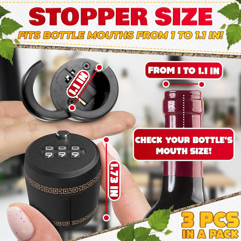 3 Pcs Wine Bottle Lock Cap - 1-1.1in Soda Lock Cap Liquor Bottle Locking Caps - Password Bottle Security Cap Locks Plastic Wine Bottle Tops - Drin...