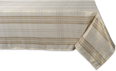 DII Holiday Dining Table & Kitchen Décor Metallic Fabric, Christmas Tablecloth, 60x84, Gold & Cream Plaid...