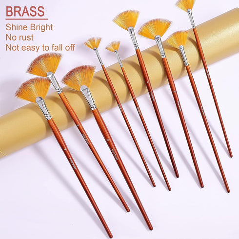 Fan Paint Brush Set of 9 Pcs, Professional Artist Acrylic Paint Brushes Set with Long Wood Handles Anti-Shedding Nylon Hair for Acrylic Watercolor...