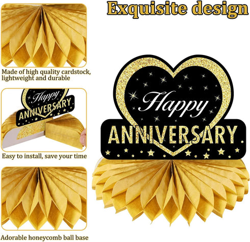 Happy Wedding Anniversary Decorations Table Honeycomb Centerpiece, 8pcs Anniversary Theme Party Supplies for Adult, 10th 25th 30th 40th 50th 60th ...