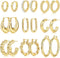 9 Pairs Gold Hoop Earrings for Women, 14K Gold Plated Lightweight Chunky Twisted Hoop Earrings Set for Gift...