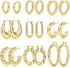 9 Pairs Gold Hoop Earrings for Women, 14K Gold Plated Lightweight Chunky Twisted Hoop Earrings Set for Gift...