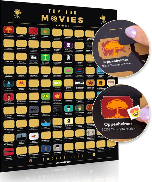 Atlas & Green Top 100 Movies Poster. Top 100 Scratch Off Movie Poster Up to Date with 2024 Blockbusters. Top Imdb + Bonus Accessories: Gift Tube M...