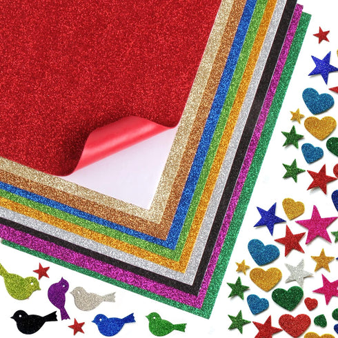 LOMIMOS 10 PCS Self Adhesive EVA Foam Paper Sheets,colorful Glitter Paper for Handicraft Arts and Crafts DIY Project Classroom(8x12 in)...
