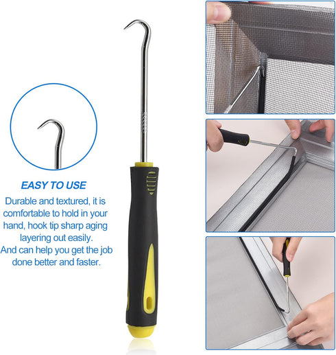 BAYTORY Upgrade Window Screen Repair Kit, Steel/Nylon Roller Tool with Bearing, Spline Removal Hook, 32ft Retainer Spline and 12pcs Screen Clips R...