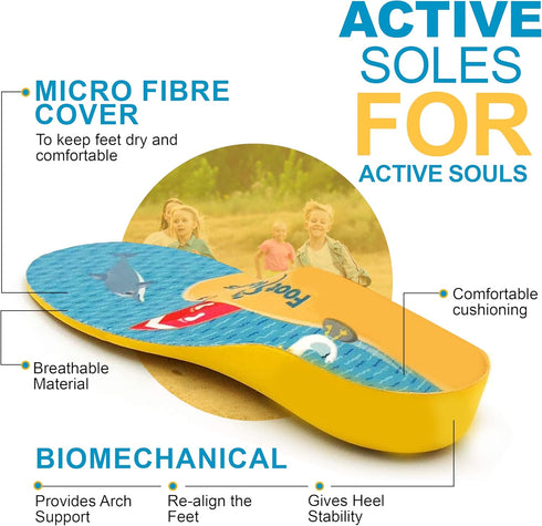 Fun Kids Orthotic Shoe Insoles with Arch Support for Children’s Heel Pain (Sever’s Disease), Growing Pains, Flat Feet - Children’s, Pair (Toddler ...