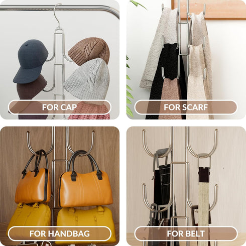 2Pack Purse Hanger Organizer for Closet,Handbag Hanging Organizer for Closet,Rotatable Purse Rack Space Saving Bag Hangers Closet Storage Hooks fo...
