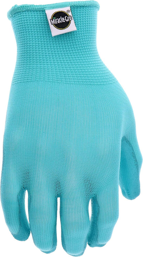 Miracle-Gro MG37164 Stretch Knit Gardening Gloves - Aqua Blue, Medium/Large, PU Work Gloves with Nylon Shell, Water Resistant...