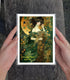 Decoupage Paper Pack (35 Sheets 6"x8") Art Deco Inspired Ladies in Green and Blue Floral Gowns Holding Bouqettes FLONZ Art Nouveau Klimt Vintage I...
