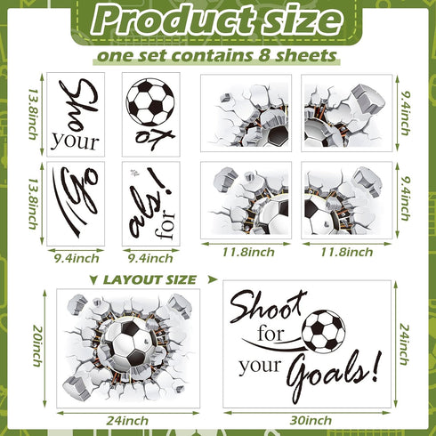Soccer Wall Decal 3D Soccer Wall Decor Stickers for Room Decor Football Stuff Shoot for Your Goals Football Sticker for Kid Boy Bedroom Art Decora...