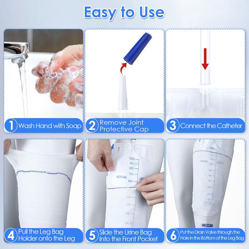 2 Pcs 33.8oz/1000ml Leg Bag Urinary Drainage Bag with 2 Pcs Catheter Leg Bag Holder, Catheter Leg Bags with Anti Reflux Valve, Urine Collection Ba...