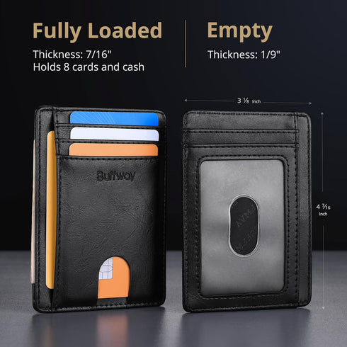 Buffway Slim Minimalist Front Pocket RFID Blocking Leather Wallets for Men and Women - Alaska Black...