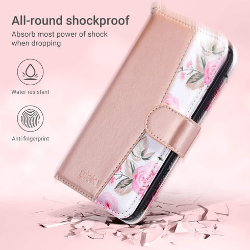 ULAK for iPhone SE 3(2022)/SE(2020)/8/7 Wallet Case with Card Holder, Premium Floral PU Leather Flip Case with Kickstand Card Slots,Wrist Strap, D...
