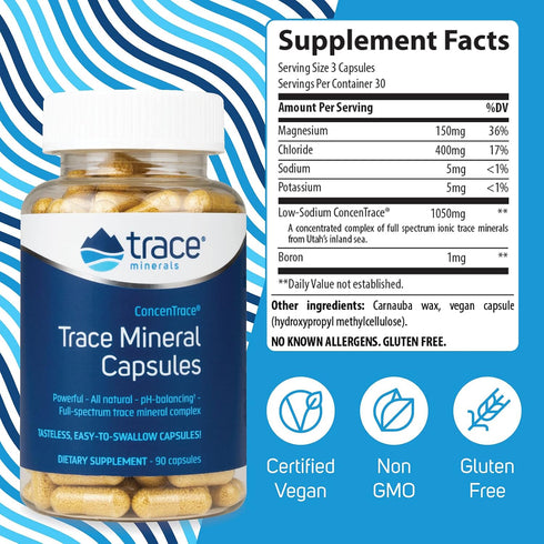 "Trace Minerals | ConcenTrace Capsules |Daily Magnesium and Potassium Supplement | Certified Vegan, Non-GMO, Gluten-free | Tasteless | 90 Capsules...