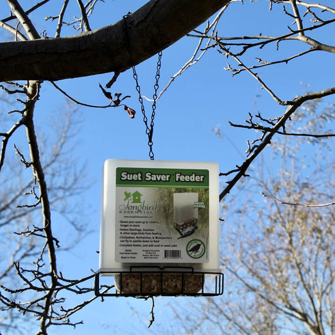 Songbird Essentials Suet Saver Upside Down Suet Feeder, Rigid Plastic Case with Suet Cage Bottom, Holds One Bird Seed Suet Cake...