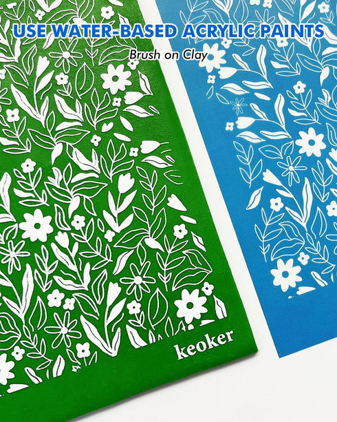 KEOKER Polymer Clay Silk Screen, Silk Screen Stencils for Polymer Clay, 6 PCS Reusable Silkscreen Print Kit,for Printing on Clay & Other Jewelry C...