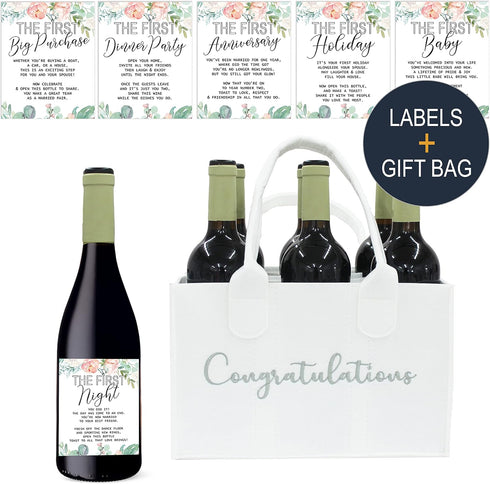 Milestone Wine Labels and Gift Bag: 6 Bottle Congratulations Wedding Wine Crate with Wedding Milestone Stickers (Wine Labels and Case)...