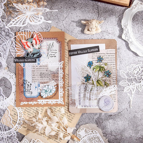 40 PCS Scrapbook Supplies Scrapbooking Lace Paper Butterfly Leaves Feather Series Journaling Supplies Craft Decorative Paper for Art Journaling Bu...