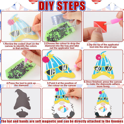 Juexica 32 Pcs Magnetic Diamond Painting Interchangeable Standing Posture Gnome Decor DIY Seasonal Gnome Sign Holiday Tiered Tray Decoration with ...