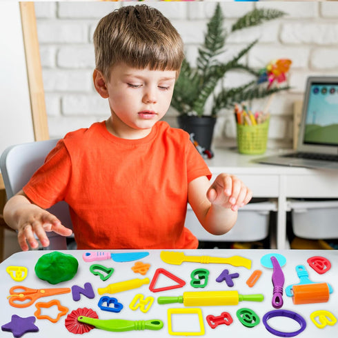 Playdough Tools 55 PCS Play Dough Tools Set for Kids, Play Dough Accessories Plastic Playdough Alphabet Numbers Shapes Cutters,Playdough Rollers,D...