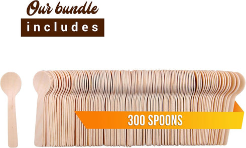 Disposable Small Wooden Spoon 3.9 inch– (Pack of 300) Mini Wooden Spoons, Biodegradable Sample Spoons...