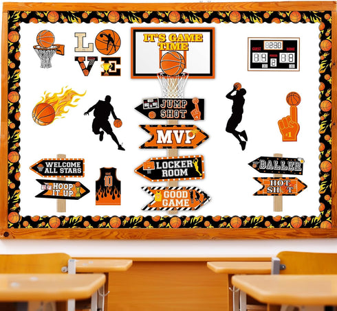 gisgfim 36pcs Basketball Bulletin Board Decoration Basketball Theme Bulletin Boarders It’s Game Time Basketball Cut-Outs Sports Bulletin Board Dec...